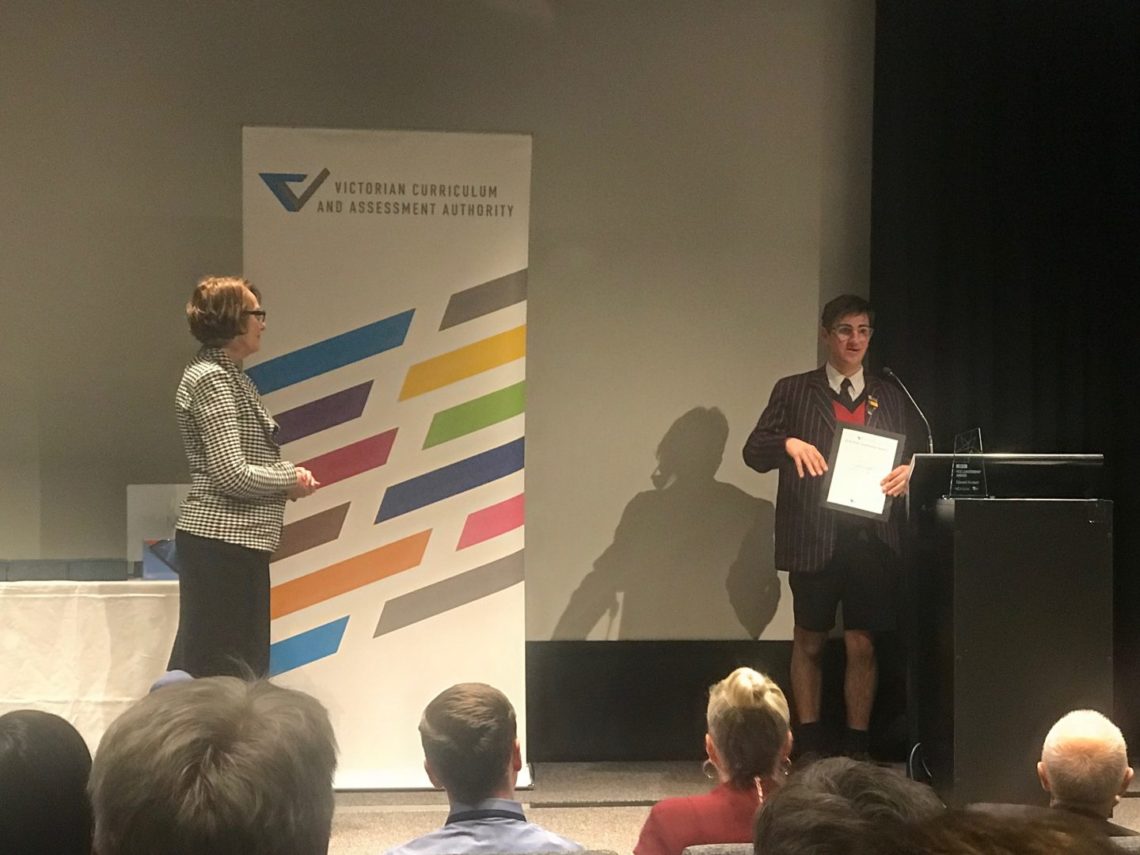 VCAA VCE Leadership Award presented to Edward Krutsch