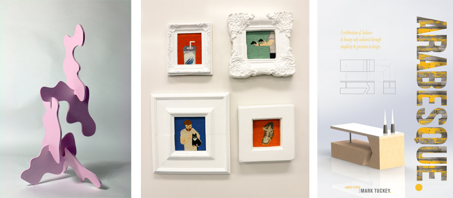 Acrylic paint on nema board by Isobel | Embroidery cotton on linen by Indra | Digital print by James