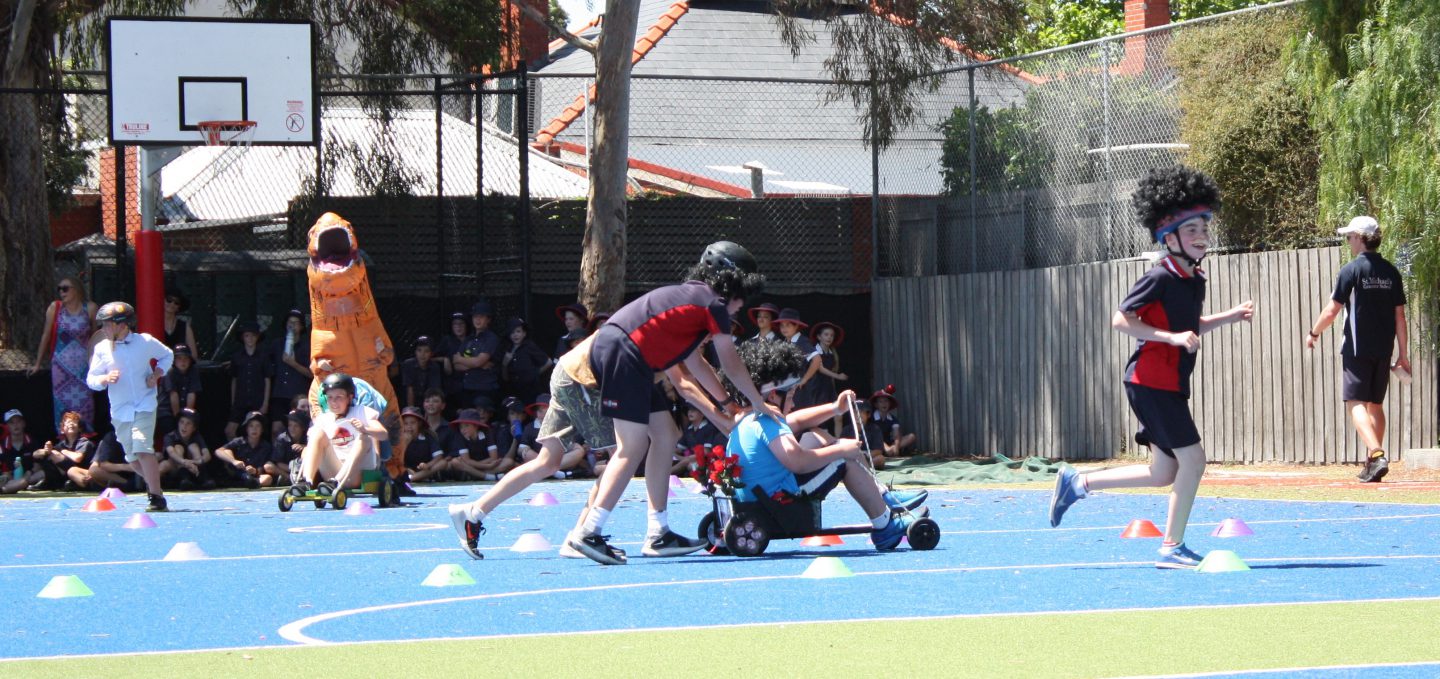 Students raced around the challenging track